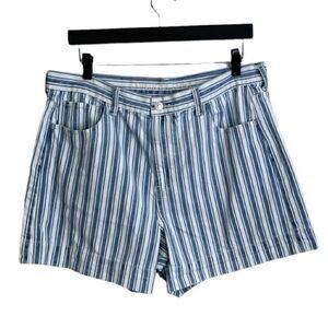 ‎American Eagle Denim Mom Shorts Blue Striped Size 4